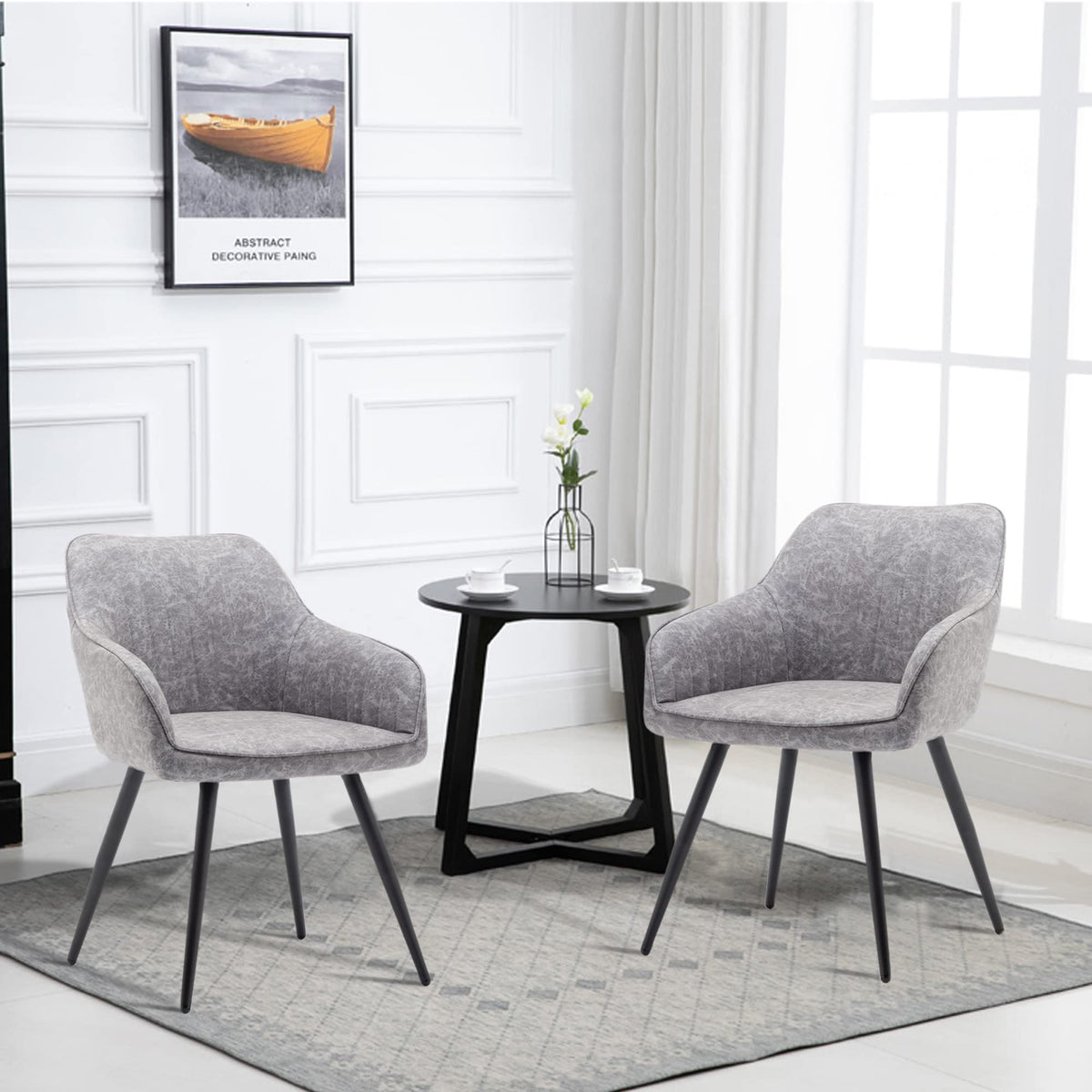 annjoe Faux Leather Accent Arm Chairs for Living Room Leisures/ Upholstered Chair with Metal Legs Set of 2 for Home Kitchen Office Bistro Cafe, Brown