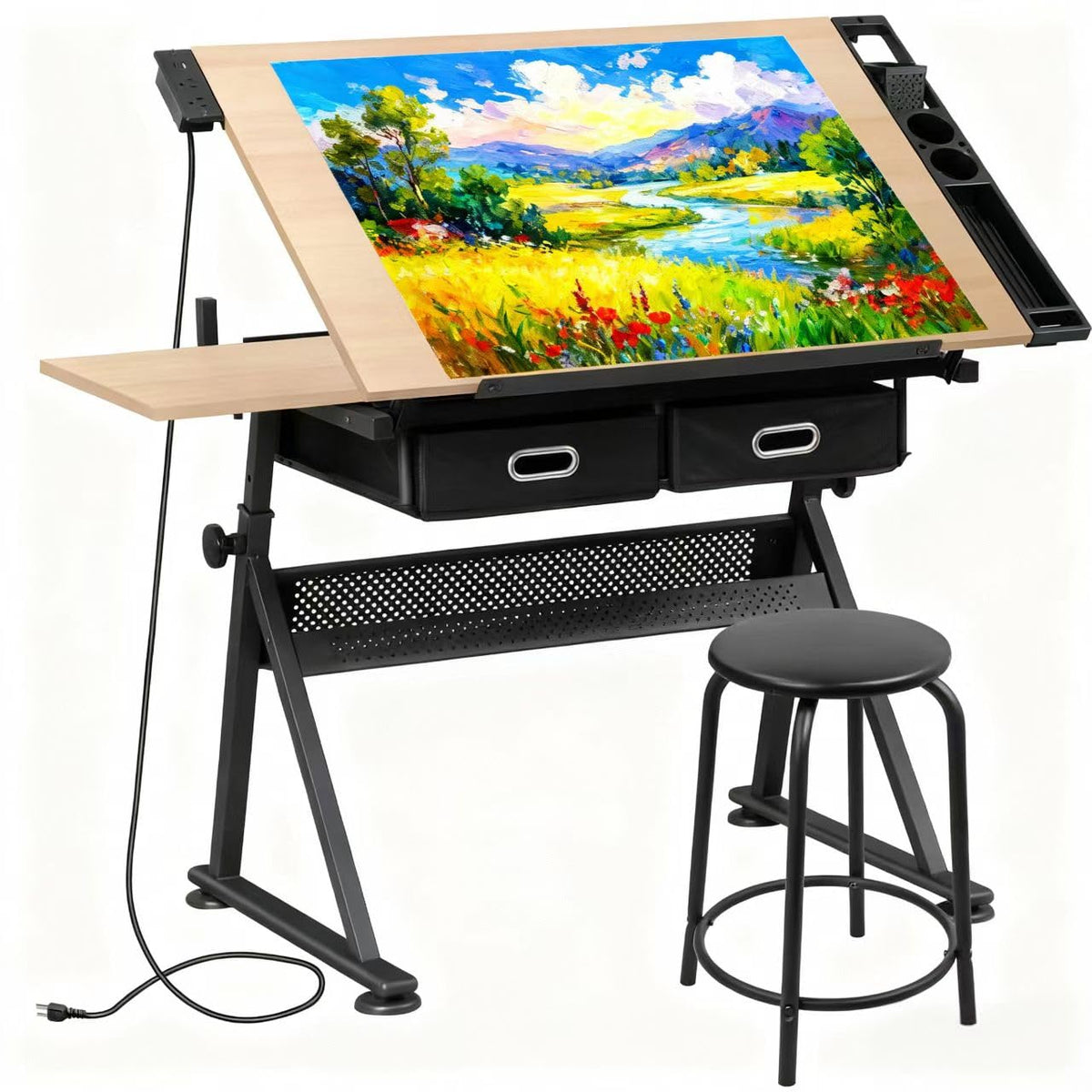 ZENY Adjustable Drafting Table with Stool Tilting Drawing Desk Artist Table