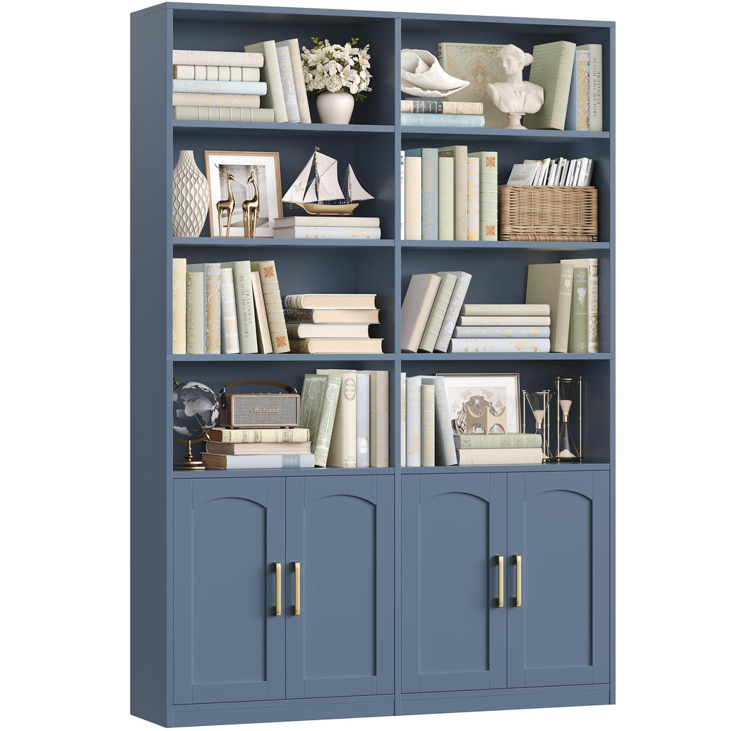 FACBOTALL Bookshelf and Bookcase with Doors, Double Wide Large Bookshelves