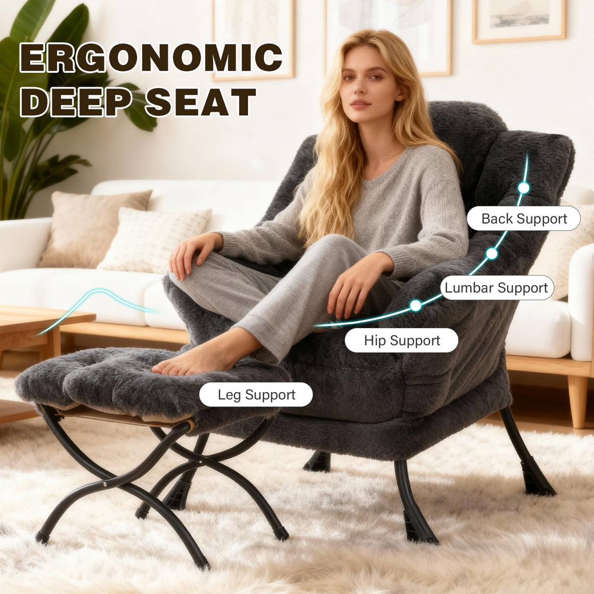 Modern Lazy Chair with Ottoman Lounge Accent Reading Chair for Living Room