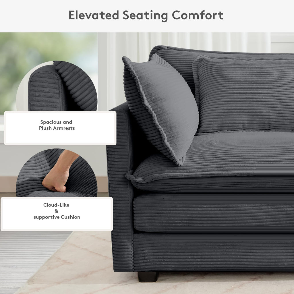 ROWHY 41'' Single Armchair with Ottoman, Modern Corduroy Cloud Couch with Convertible Chaise, Upholstered Sofa Set for Living Room, Green