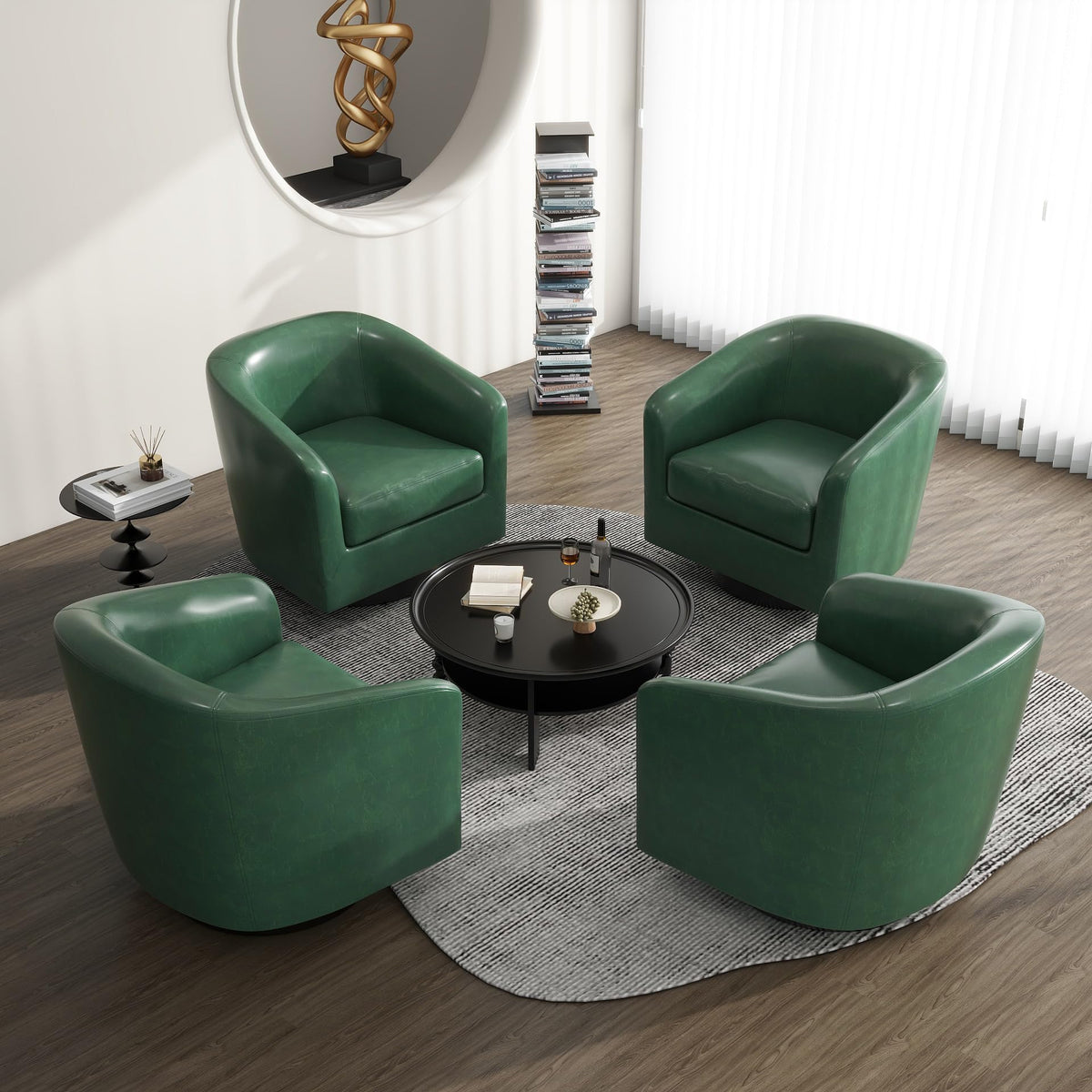 Faux Leather Swivel Accent Chairs Set of 2, Barrel Armchair, Brown