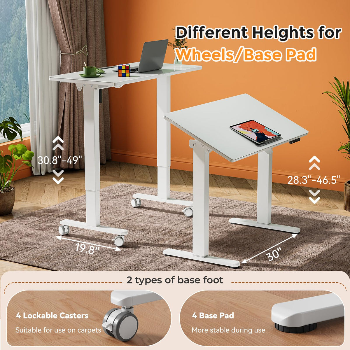 35" Glass Standing Desk, 90Â° Tilt Height Adjustable Drafting Table