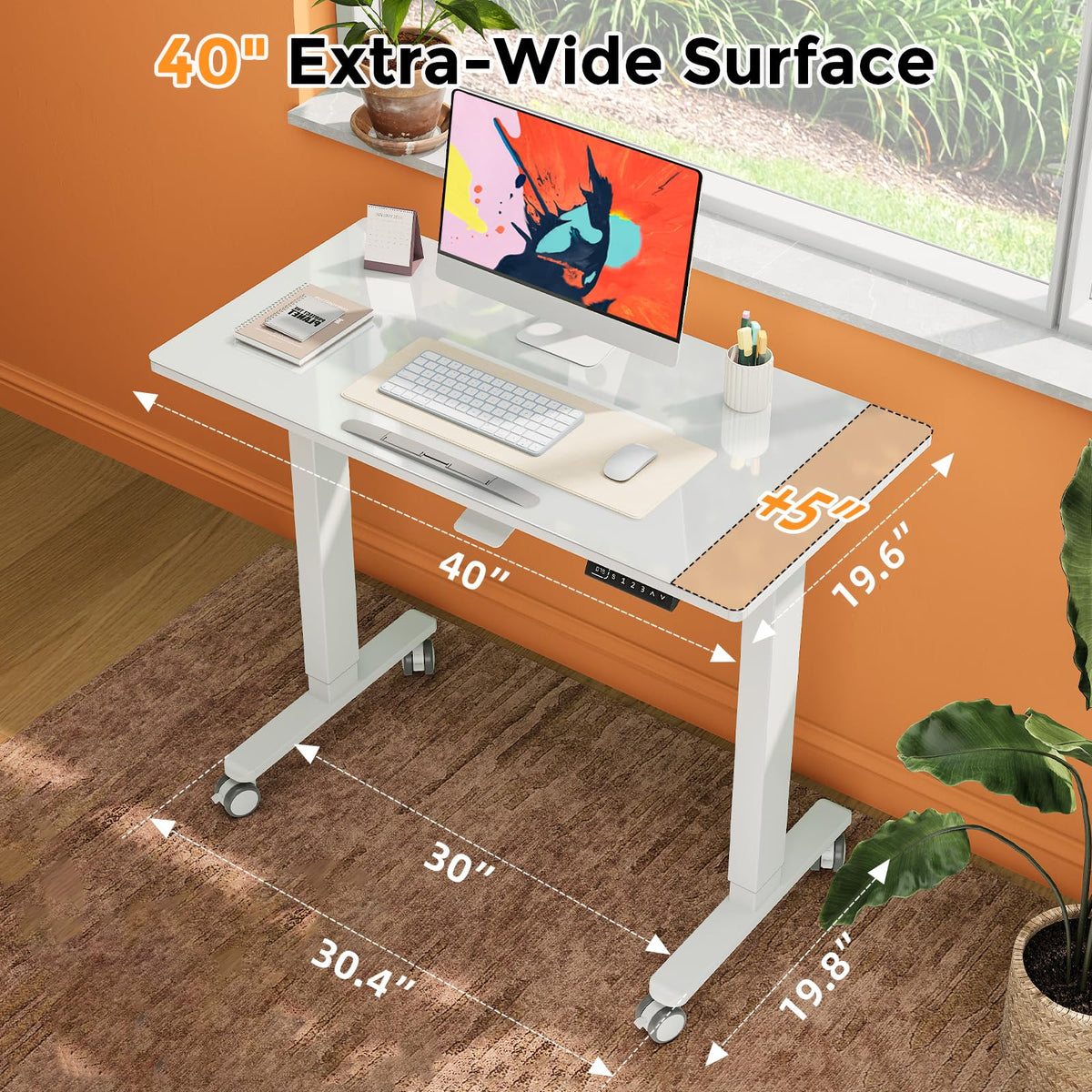 35" Glass Standing Desk, 90Â° Tilt Height Adjustable Drafting Table