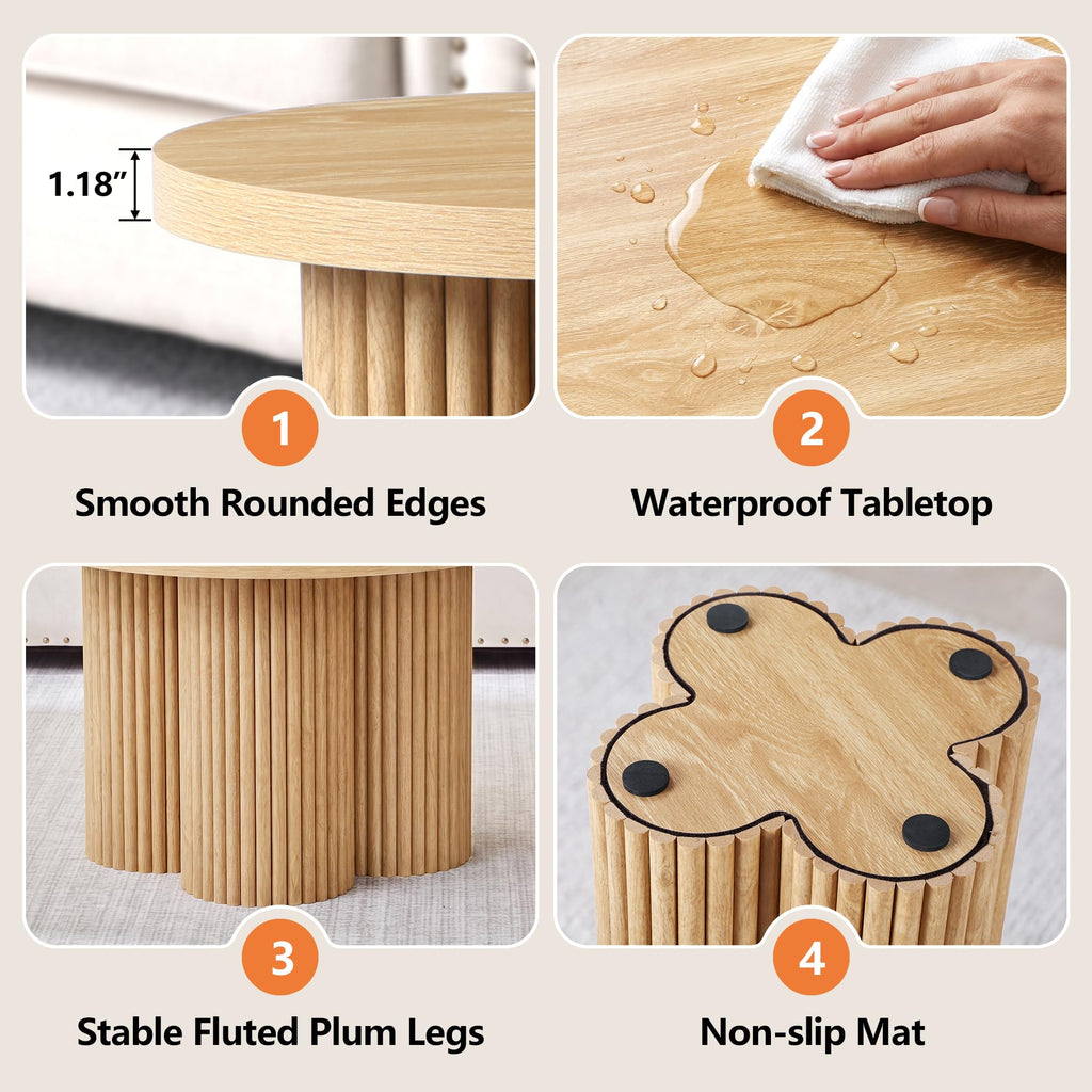Round Nesting Coffee Table Set of 3 Fluted Coffee Table (Natural)