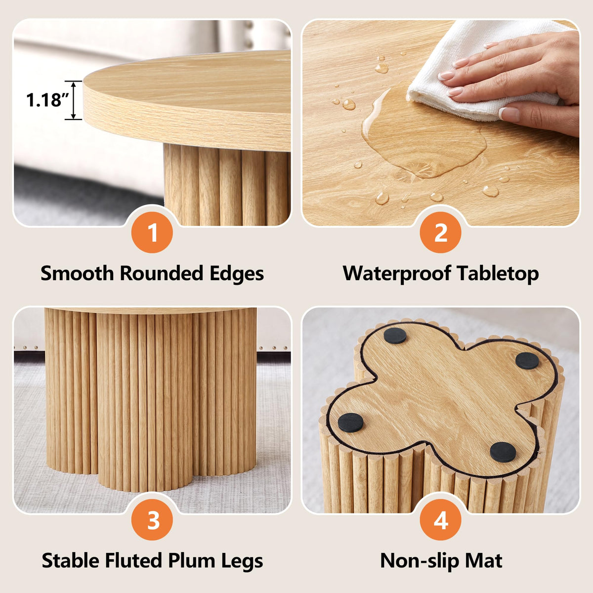 Round Nesting Coffee Table Set of 3 Fluted Coffee Table (Natural)
