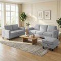 Mjkone 78"W 3 Pieces Sofa Couches Set for Living Room Sets Furniture, Sectional L Shaped 3-Seater Small Sofas Couch and Loveseat Sets with Storage Ottoman and Side Pockets for Home Office, Light Gray