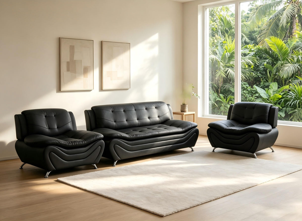 Creamy White Living Room Furniture Set, 2-Piece Modern Faux Leather Couches for Home, Living Room Sofa Sets, 3-Seater Sofa and Loveseat with Metal Feet, Couch Set for Bedroom, Hotel, Office