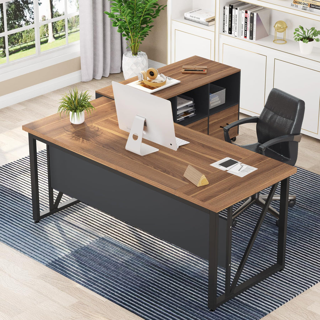 Tribesigns 55 inches Executive Desk and 43" lateral File Cabinet, L-Shaped Computer Desk Home Office Furniture with Drawers and Storage Shelves, Office Table with Cabinet