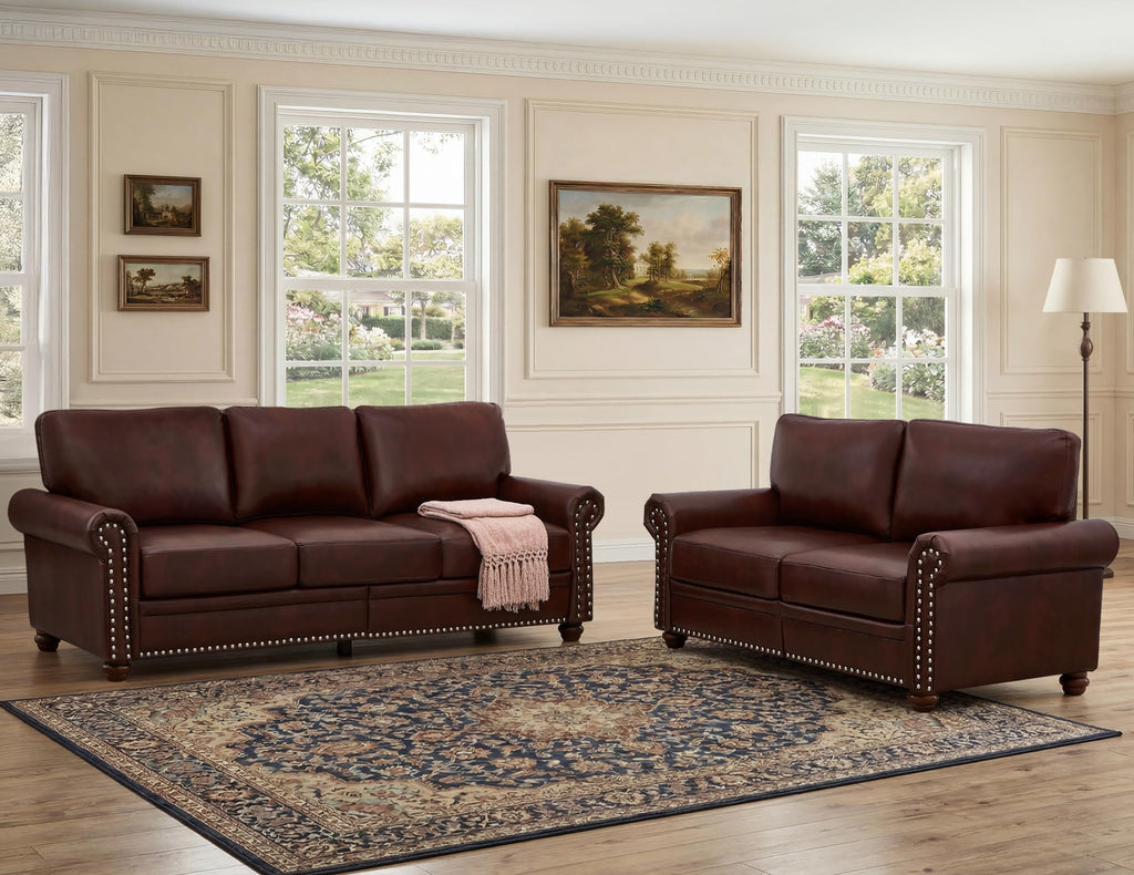 2 Piece Couch Sets for Living Room,Mid Century Modern Couch with Storage Nailhead Trim & Rolled Armrests,Deep Seat Comfy Couch,Furniture Set for Living Room,Bedroom,Office(Navy Blue,Loveseat+3 Seater)