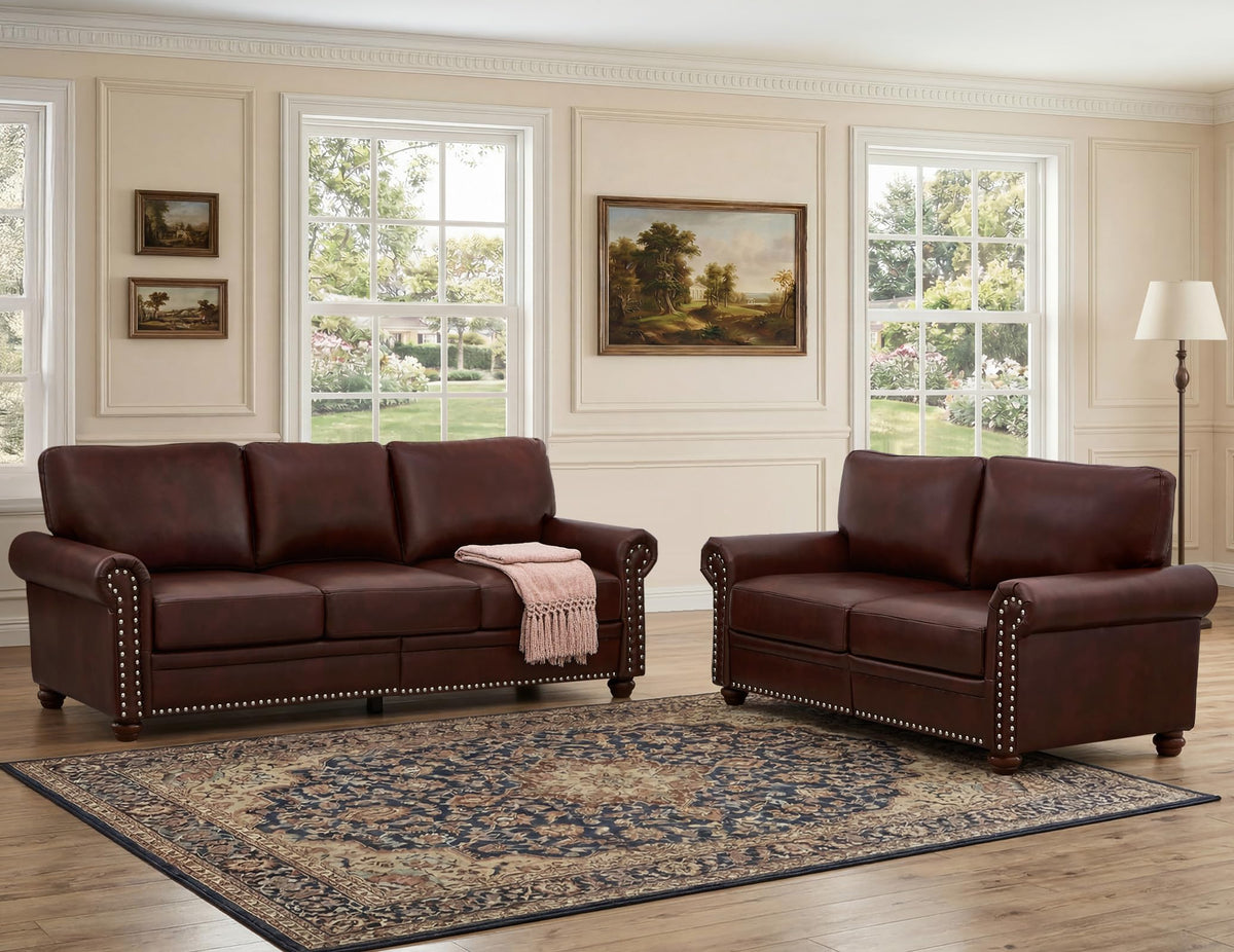 2 Piece Couch Sets for Living Room,Mid Century Modern Couch with Storage Nailhead Trim & Rolled Armrests,Deep Seat Comfy Couch,Furniture Set for Living Room,Bedroom,Office(Navy Blue,Loveseat+3 Seater)