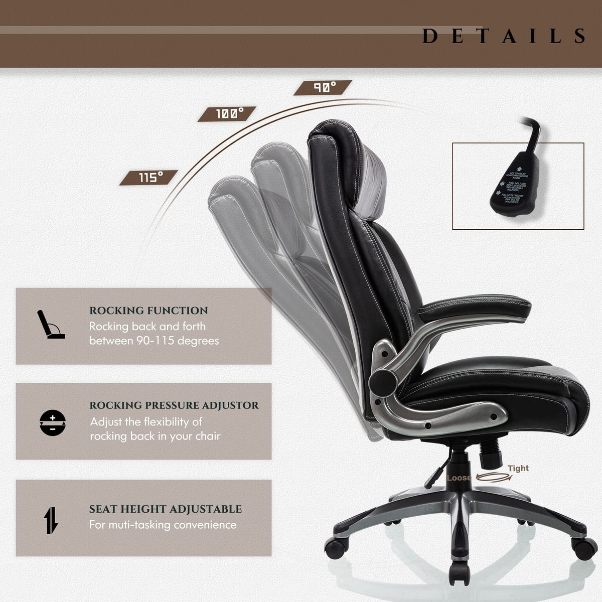 COLAMY High Back Executive Office Chairs, Ergonomic PU Leather Desk Chairs with Flip-Up Armrests, Adjustable Height, Lumbar Support, Comfortable Computer Chairs for Home Office, Set of 2