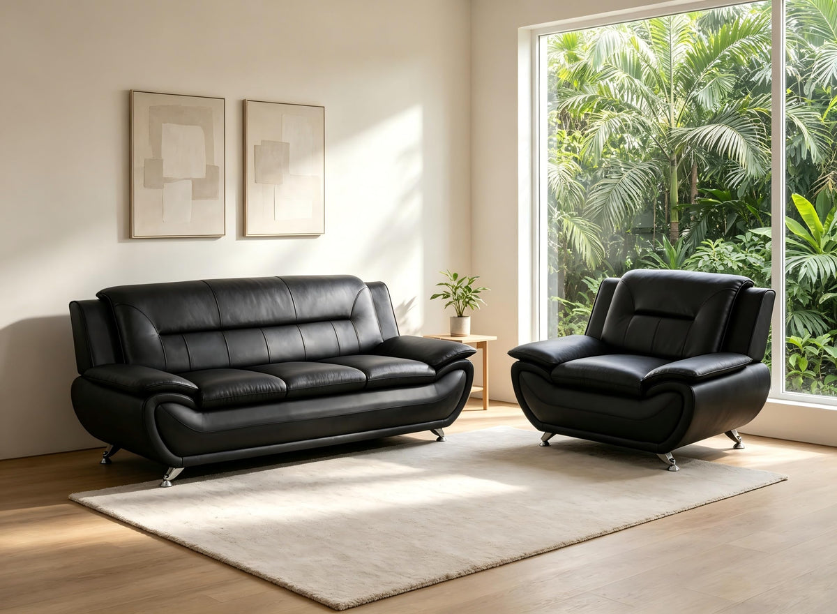 Creamy White Living Room Furniture Set, 2-Piece Modern Faux Leather Couches for Home, Living Room Sofa Sets, 3-Seater Sofa and Loveseat with Metal Feet, Couch Set for Bedroom, Hotel, Office