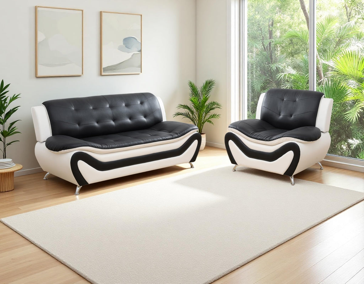 Creamy White Living Room Furniture Set, 2-Piece Modern Faux Leather Couches for Home, Living Room Sofa Sets, 3-Seater Sofa and Loveseat with Metal Feet, Couch Set for Bedroom, Hotel, Office