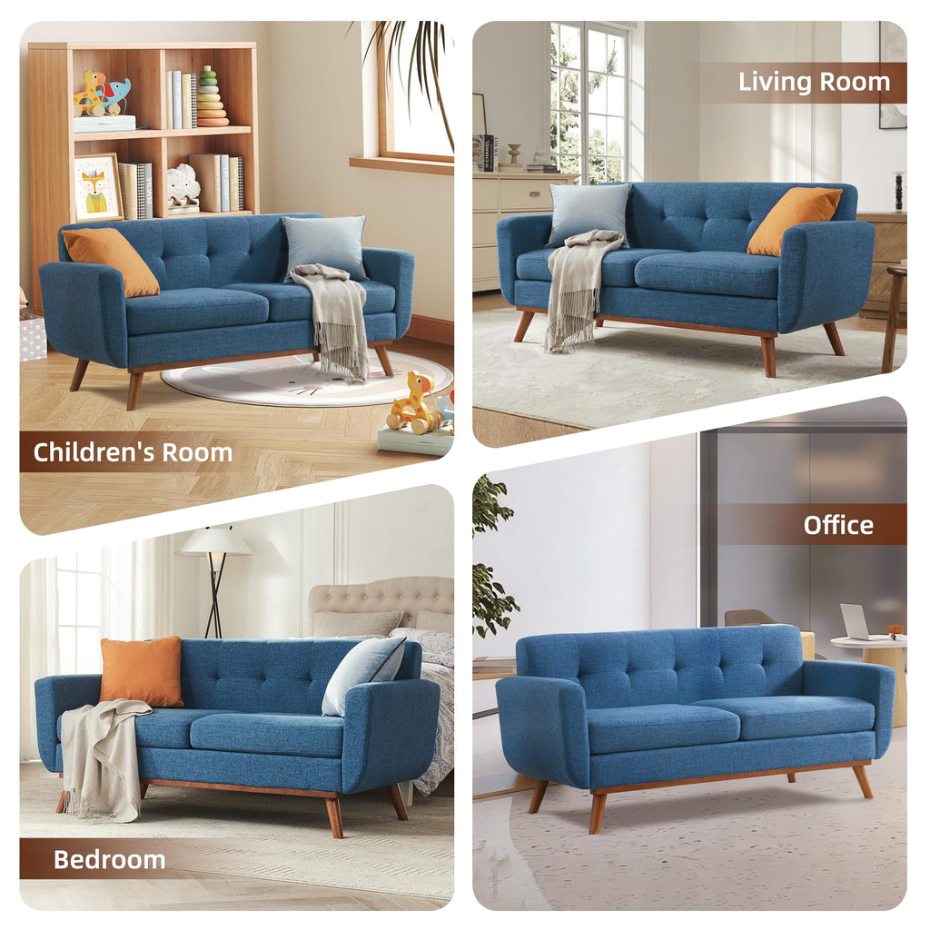 Kingfun 2 Piece Loveseat and Sofa Sets, Mid Century Modern Love Seat Couches for Living Room, Button Tufted Upholstered Furniture, Small Couch for Bedroom, Office, Beige