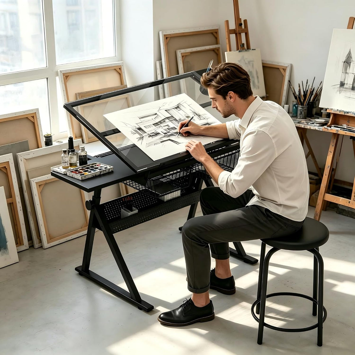 Garvee Drafting Table w/Stool, Height Adjustable Drawing Table