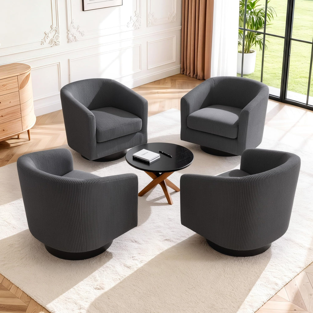 Faux Leather Swivel Accent Chairs Set of 2, Barrel Armchair, Brown