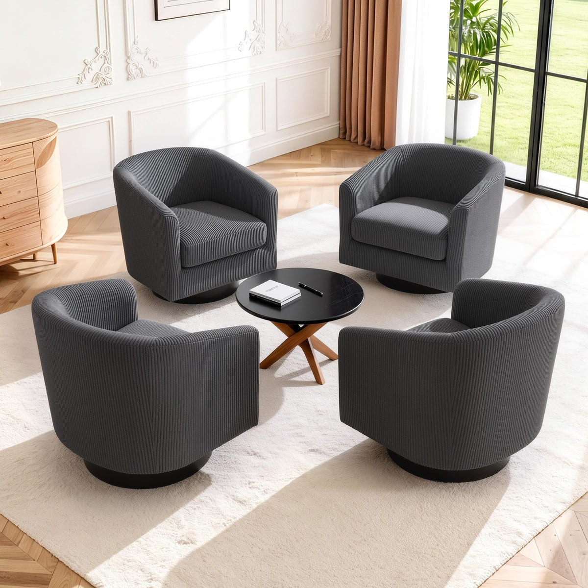 Faux Leather Swivel Accent Chairs Set of 2, Barrel Armchair, Brown
