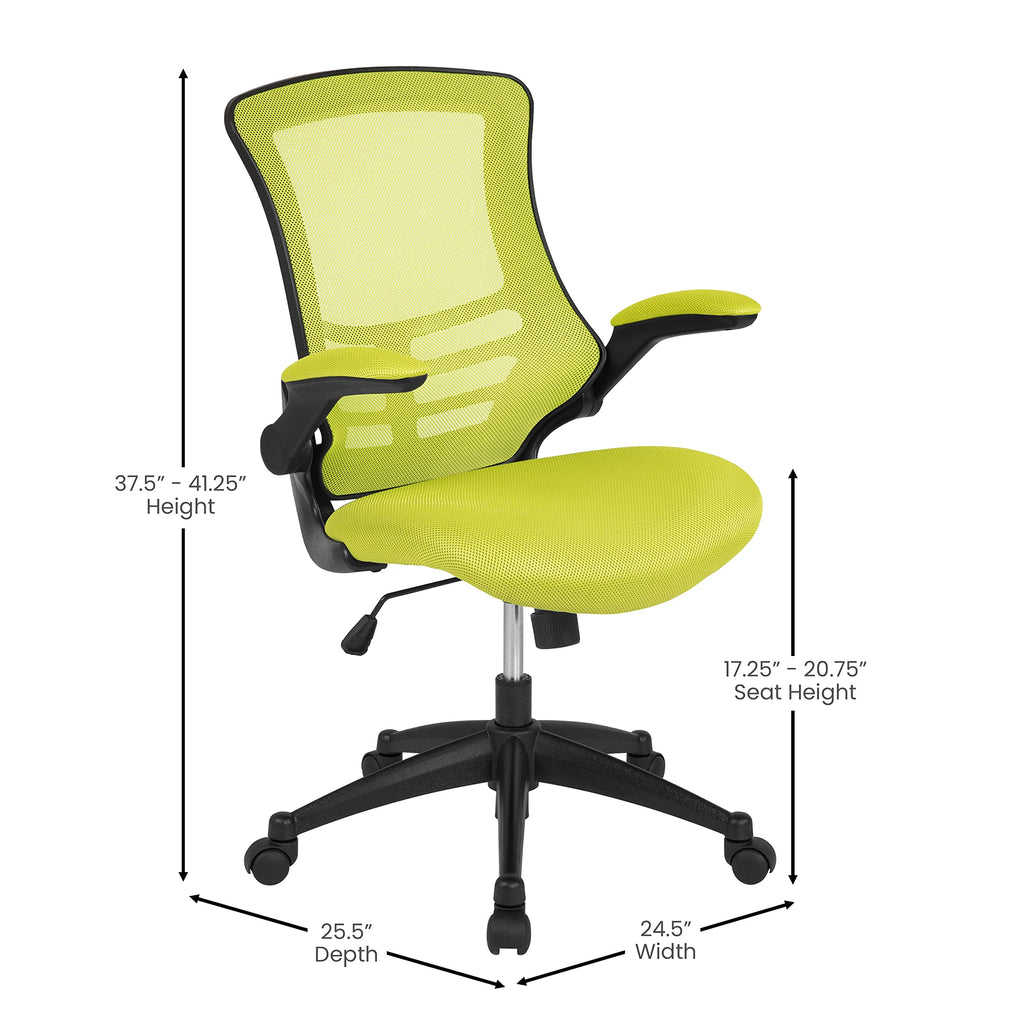Flash Furniture Set of 4 Mid-Back Swivel Ergonomic Task Office Chairs with Flip-Up Arms, Black Mesh