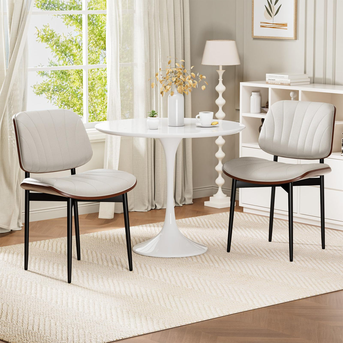 REONEY Dining Chairs Set of 4, Mid-Century Modern Kitchen Chairs, Black