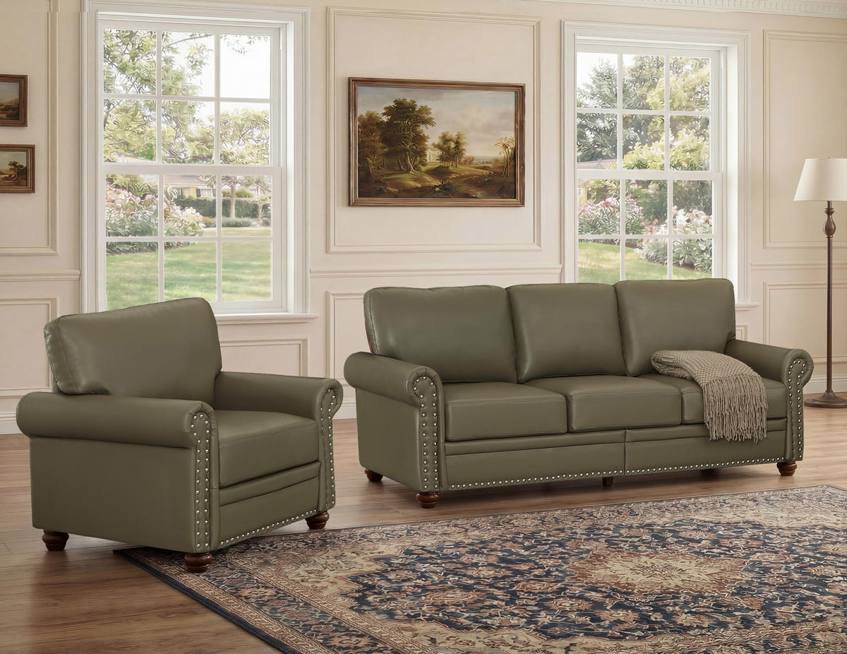 2 Piece Couch Sets for Living Room,Mid Century Modern Couch with Storage Nailhead Trim & Rolled Armrests,Deep Seat Comfy Couch,Furniture Set for Living Room,Bedroom,Office(Navy Blue,Loveseat+3 Seater)