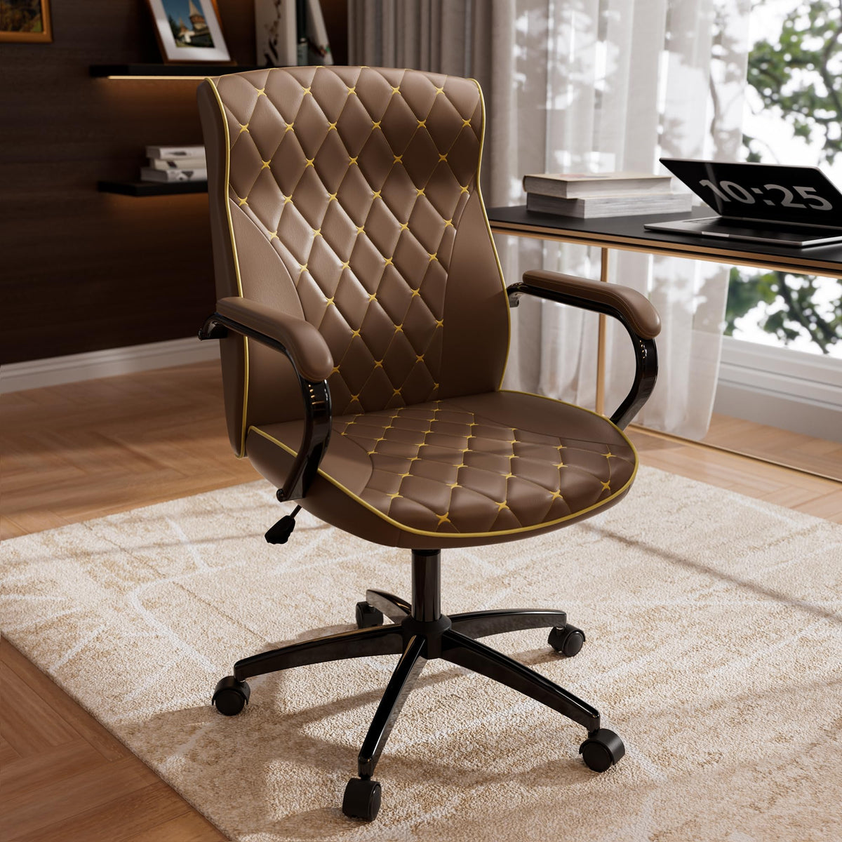 HomeZeer White and Gold Office Chair, Luxury Leather Executive Desk Chair