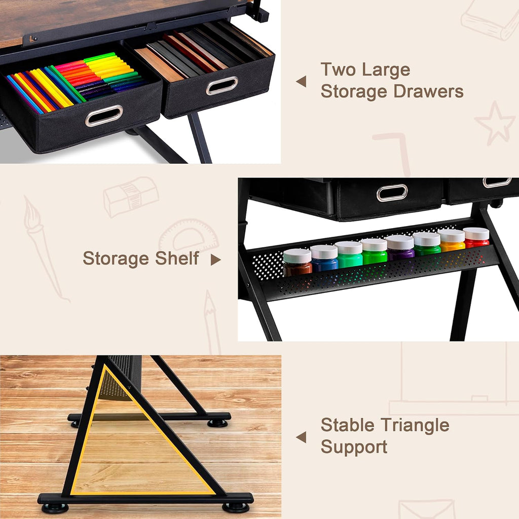 ZENY Adjustable Drafting Table with Stool Tilting Drawing Desk Artist Table