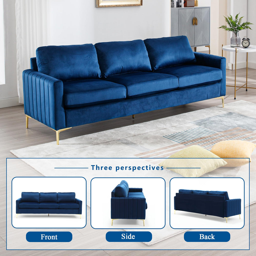 2 Piece Sofa and Loveseat Set, Comfy Tufted Velvet Couch and Loveseat Sets Furniture with Gold Leg, Mid Century Modern Couch Soft Upholstered Sofa Set of 2 for Living Room Bedroom Office (Navy Blue)