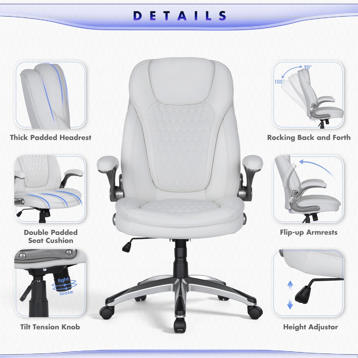 COLAMY High Back Executive Office Chairs, Ergonomic PU Leather Desk Chairs with Flip-Up Armrests, Adjustable Height, Lumbar Support, Comfortable Computer Chairs for Home Office, Set of 2