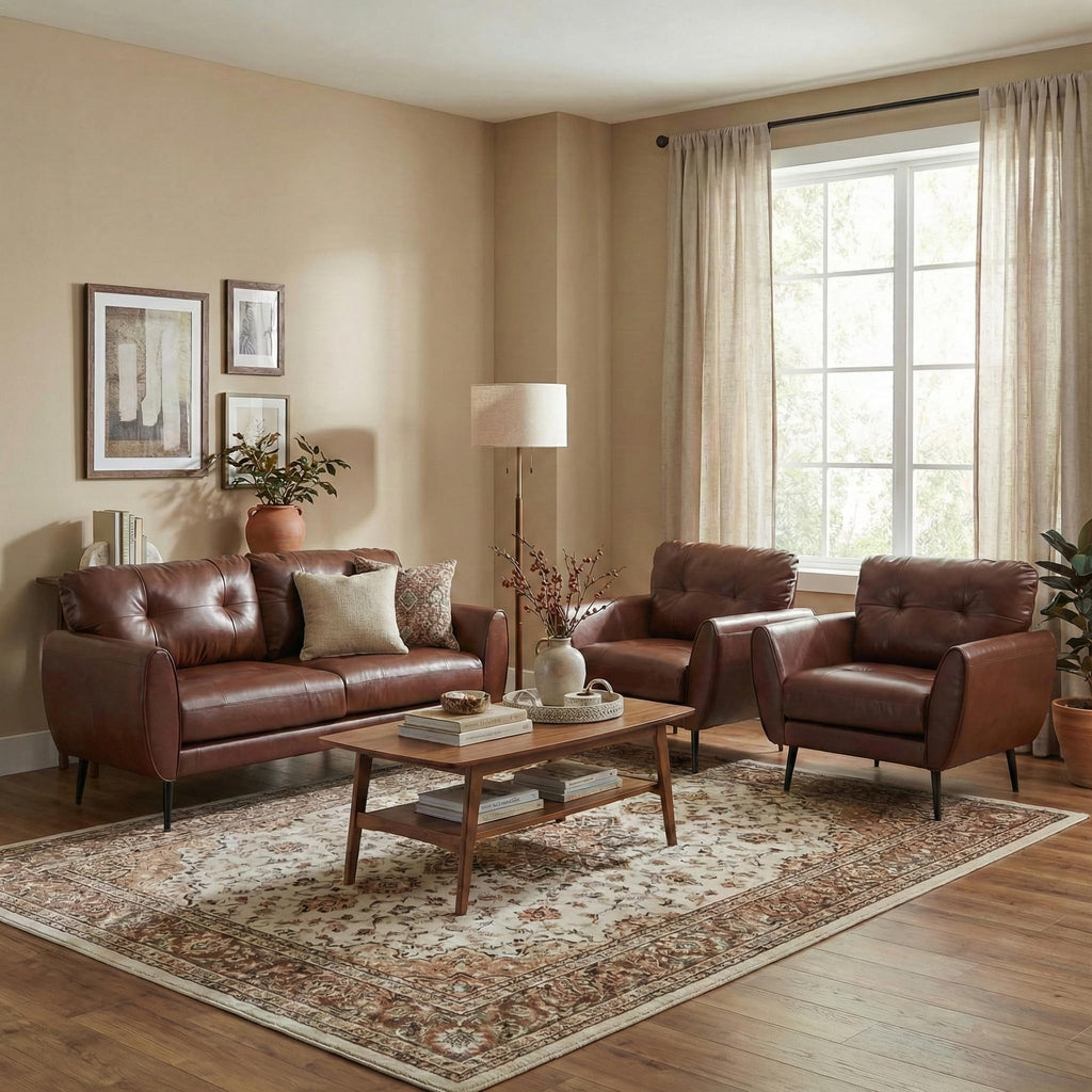 TYBOATLE 2 Piece Furniture Sets, Small Loveseat for Living Room, White Faux Leather Couch Mid Century Modern Tufted Mini Sofa Comfy Office 2 Seat Love Seat for Small Spaces Bedroom