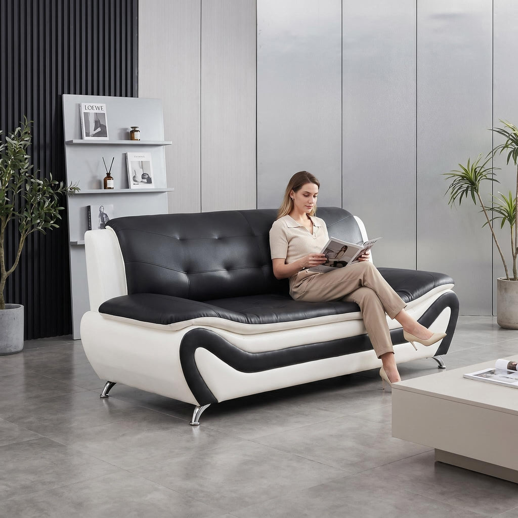 Modern Faux Leather Sofa Set â 3-Piece Living Room Couch with Chrome Legs & Padded Armrests â Includes 1-Seater, 2-Seater & 3-Seater â Contemporary Lounge Furniture for Home & Office (Brown)