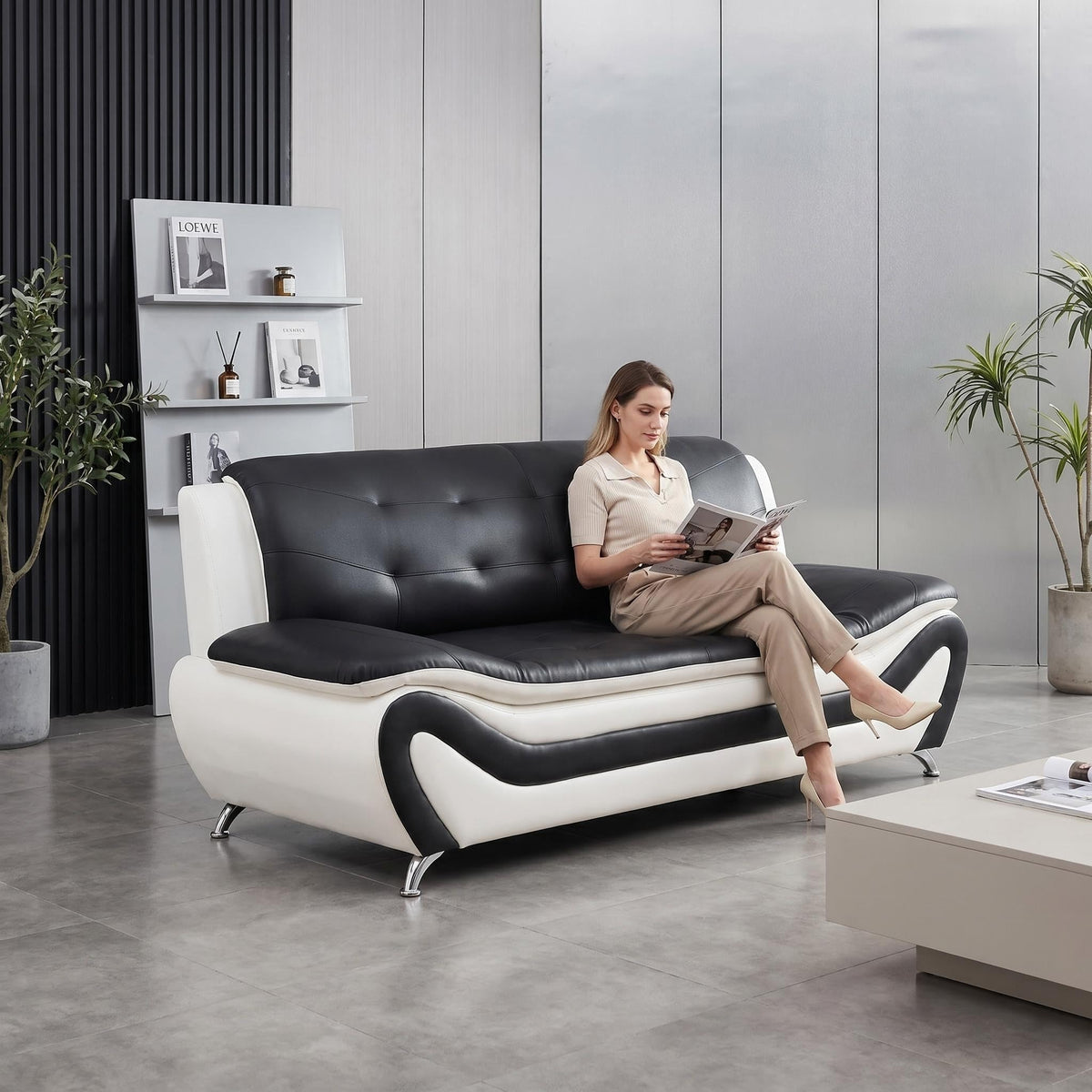 Modern Faux Leather Sofa Set â 3-Piece Living Room Couch with Chrome Legs & Padded Armrests â Includes 1-Seater, 2-Seater & 3-Seater â Contemporary Lounge Furniture for Home & Office (Brown)