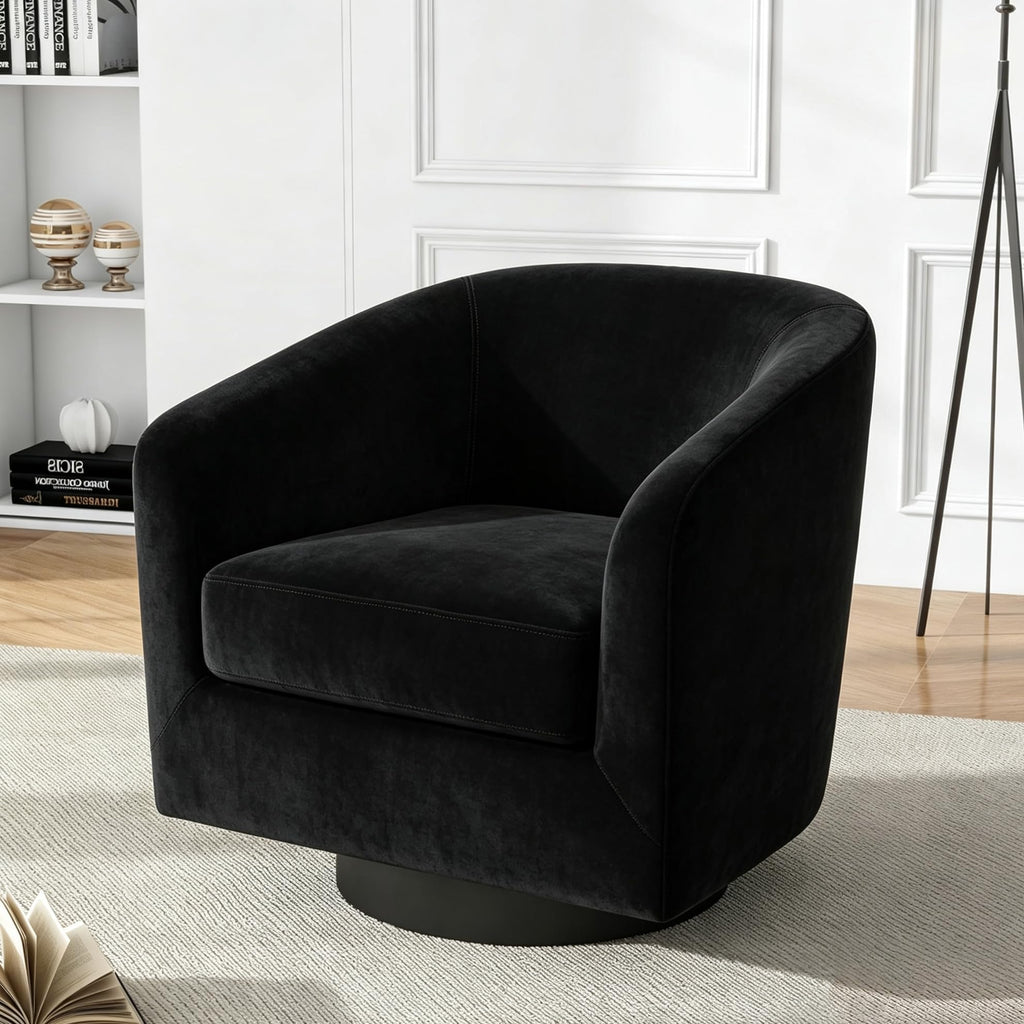 Faux Leather Swivel Accent Chairs Set of 2, Barrel Armchair, Brown