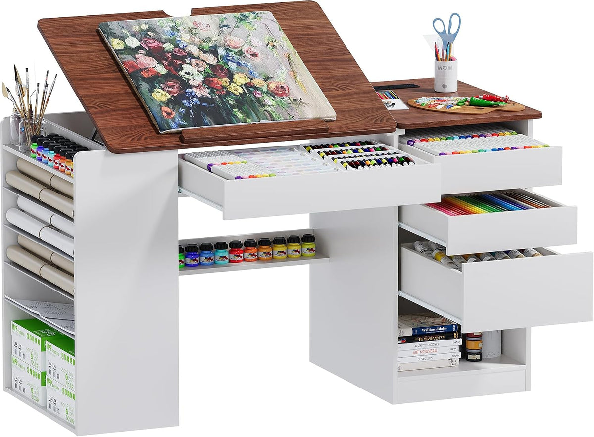Adjustable Drafting Table with Storage & Removable Shelves