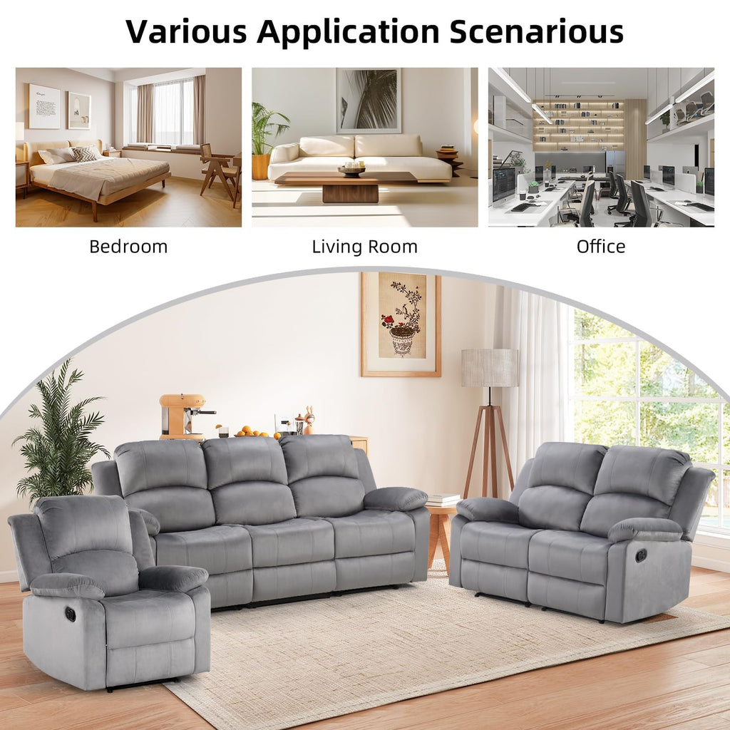 EBELLO Manual Faux Leather Reclining Couch Set for Living Room, Include 1 Recliner Chair, 1 Loveseat Sofa, Recliner Sofa Furniture Set for Home and Office, Black