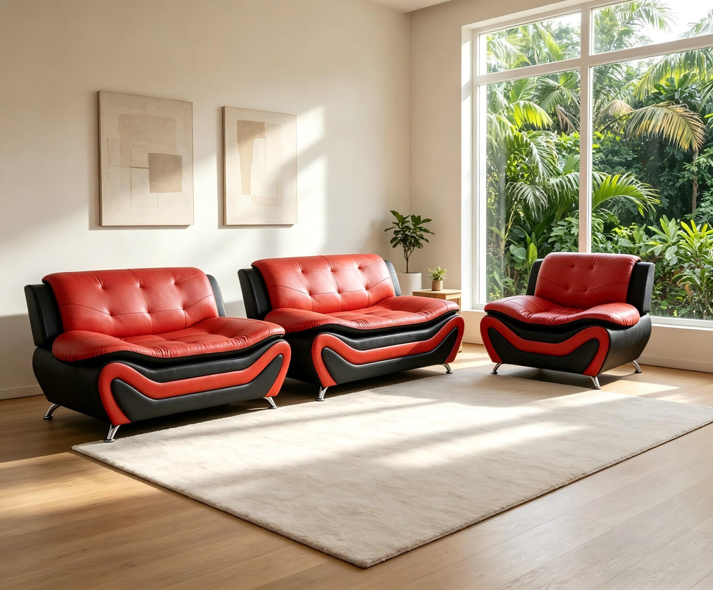 Creamy White Living Room Furniture Set, 2-Piece Modern Faux Leather Couches for Home, Living Room Sofa Sets, 3-Seater Sofa and Loveseat with Metal Feet, Couch Set for Bedroom, Hotel, Office