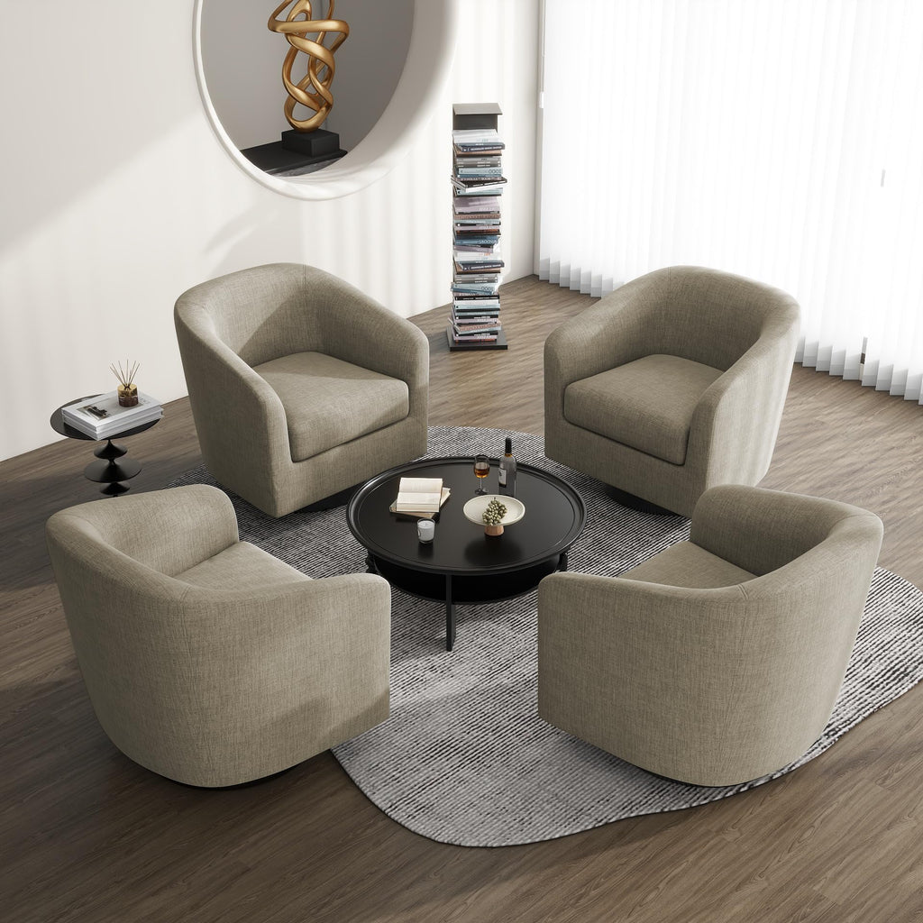 Faux Leather Swivel Accent Chairs Set of 2, Barrel Armchair, Brown