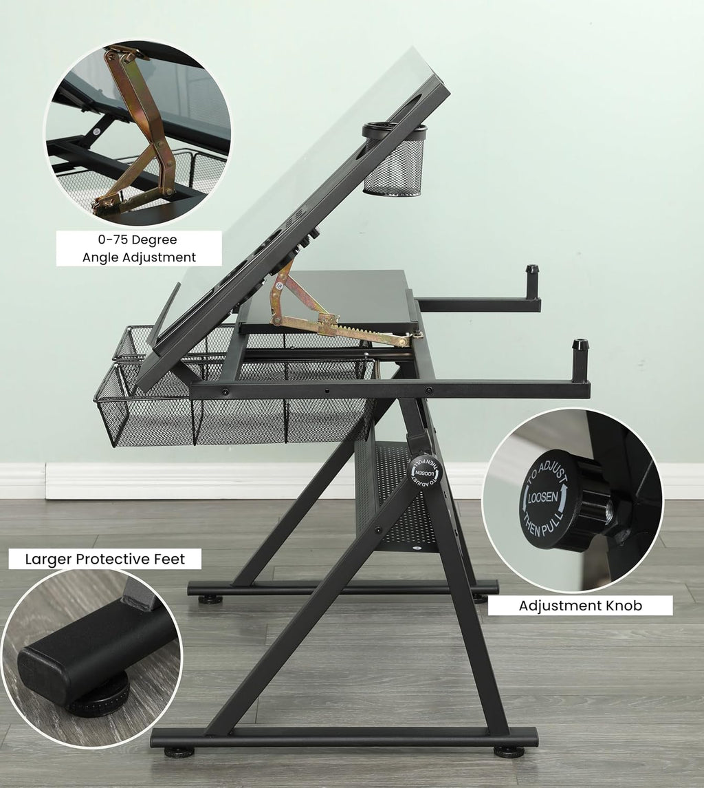 Drafting Table w/Stool, Height Adjustable Multifunctional Drawing Table