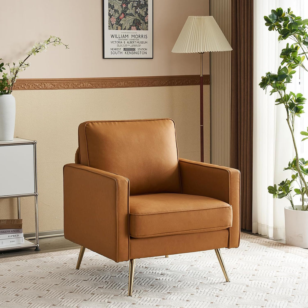 VINGLI Faux Leather Accent Chairs Set of 2 with Gold Legs for Living Room