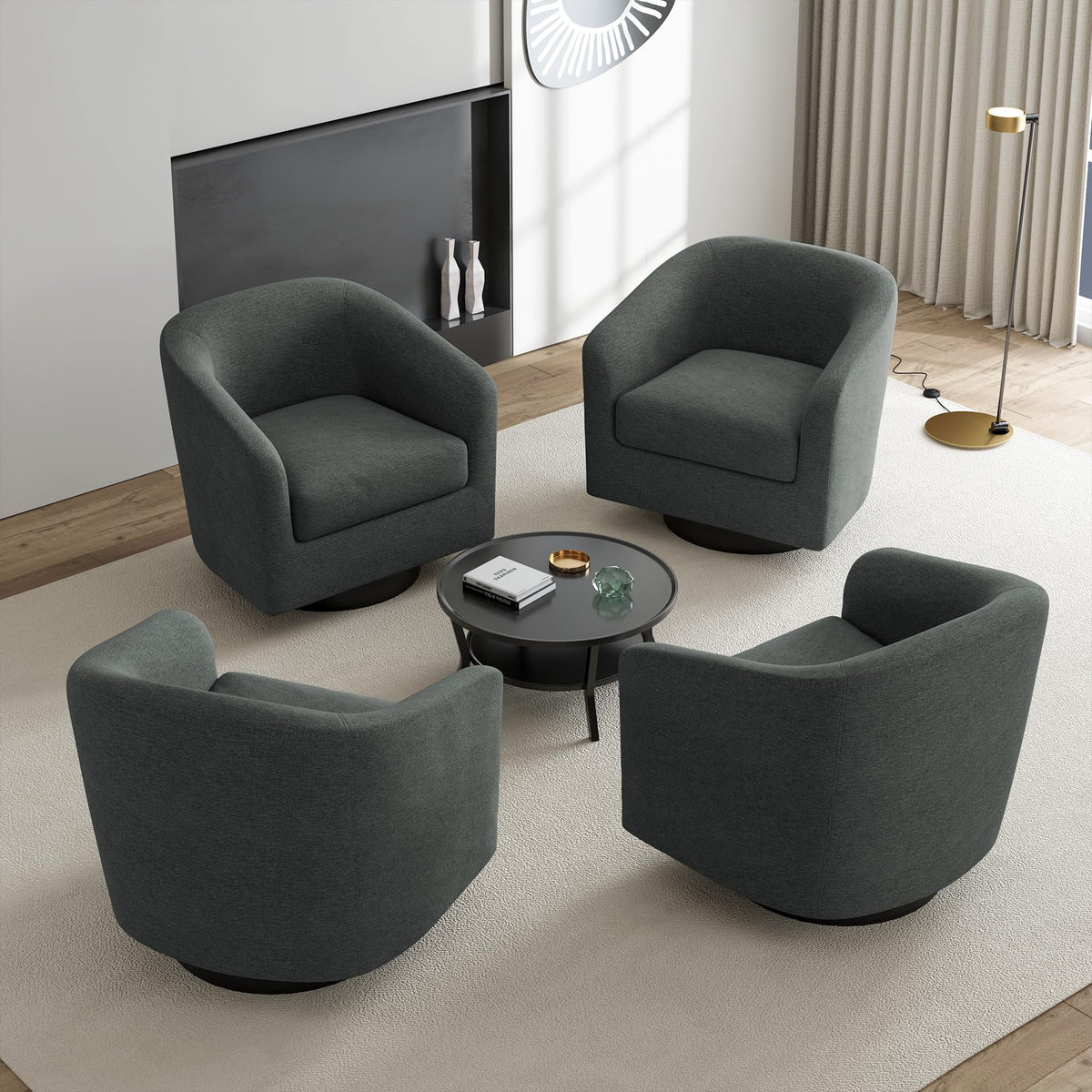 Faux Leather Swivel Accent Chairs Set of 2, Barrel Armchair, Brown