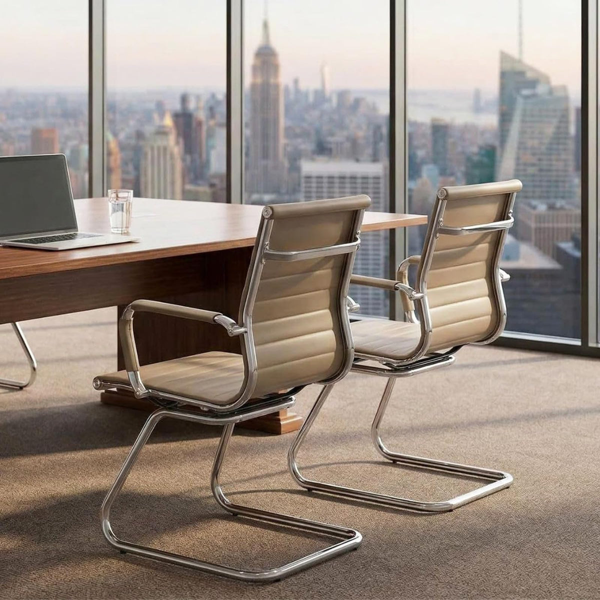 Reception Chairs Leather Conference Guest Chair Heavy Duty Back Support Office Chair, Set of 2 (Navy)