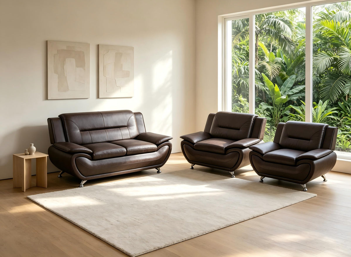 Creamy White Living Room Furniture Set, 2-Piece Modern Faux Leather Couches for Home, Living Room Sofa Sets, 3-Seater Sofa and Loveseat with Metal Feet, Couch Set for Bedroom, Hotel, Office