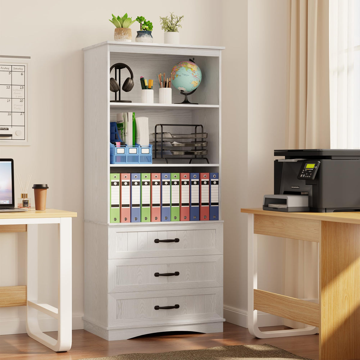 Gizoon 70'' Tall Bookcase Set of 2 with 3 Drawersï¼White