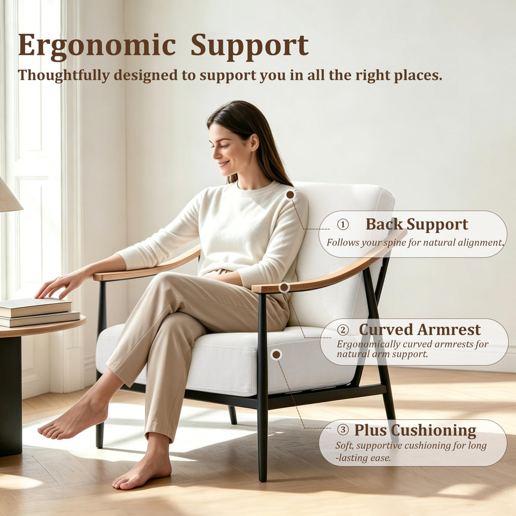RNKSFX Modern Accent Chairs Set of 2 for Living Room Bedroom Mid Century Arm Chairs Upholstered Office Accent Chairs Comfy Waiting Room Chairs with Metal Frame, Beige