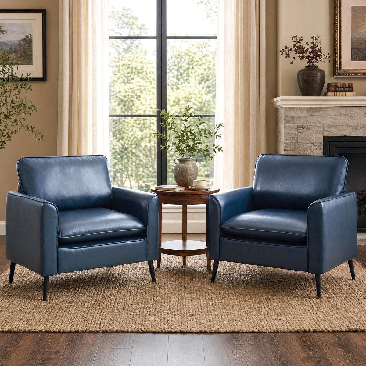 TYBOATLE Accent Chairs Set of 2, Faux Leather Arm Chairs (Grey, 2)