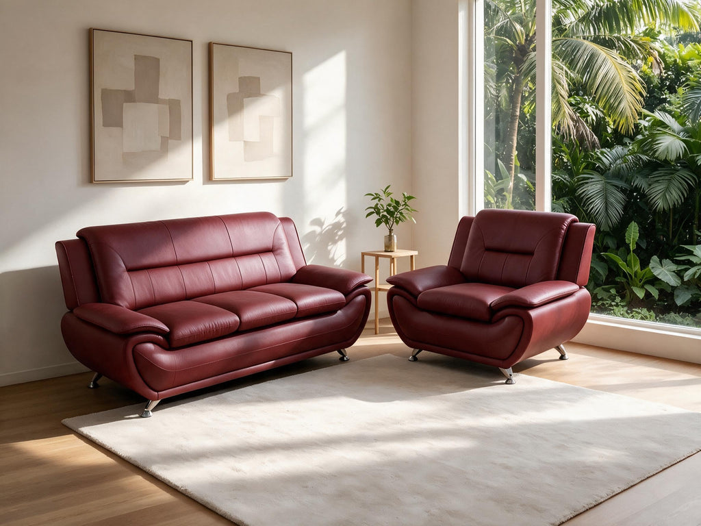 Creamy White Living Room Furniture Set, 2-Piece Modern Faux Leather Couches for Home, Living Room Sofa Sets, 3-Seater Sofa and Loveseat with Metal Feet, Couch Set for Bedroom, Hotel, Office