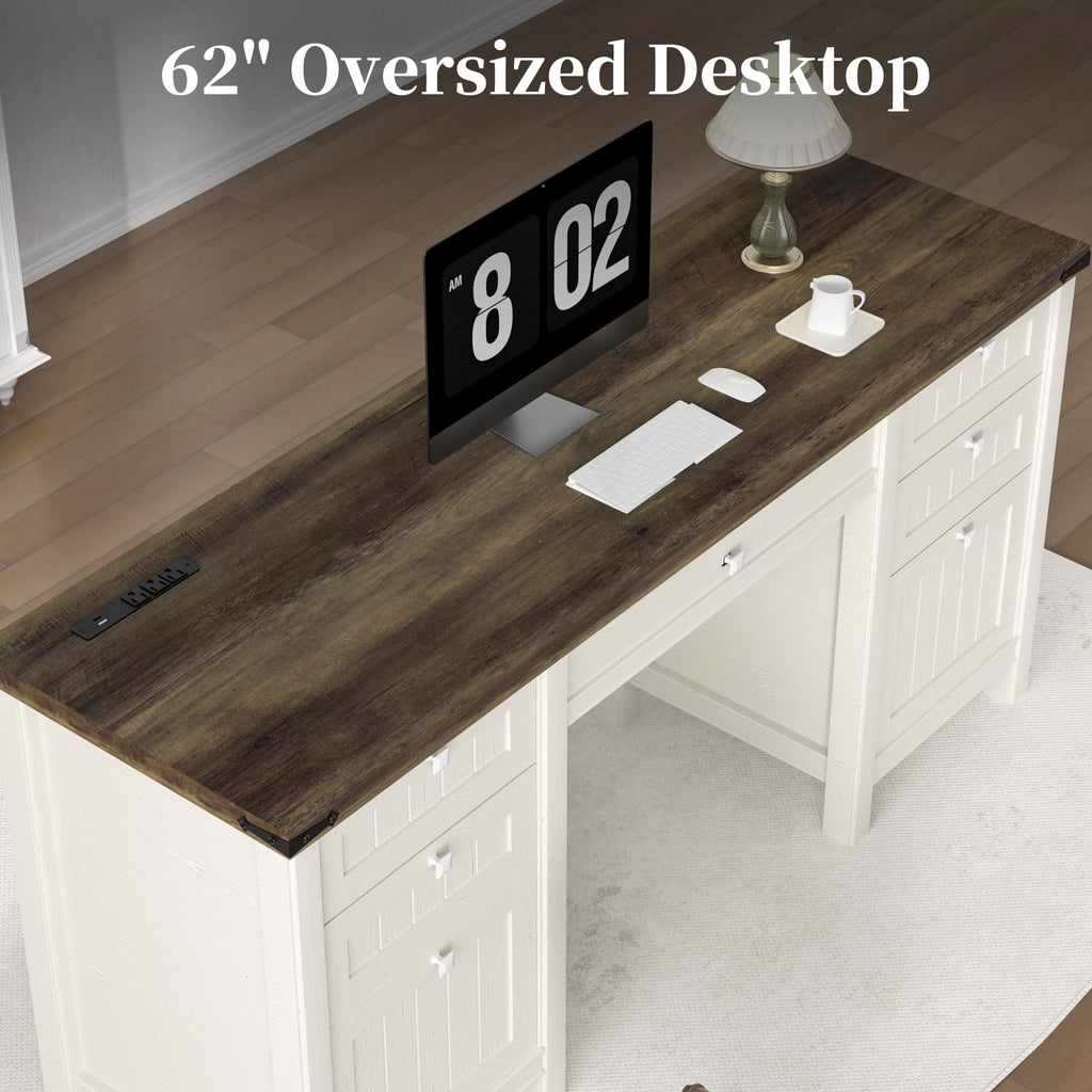 62" Executive Desk Home Office Desk with File Drawer & Cabinet