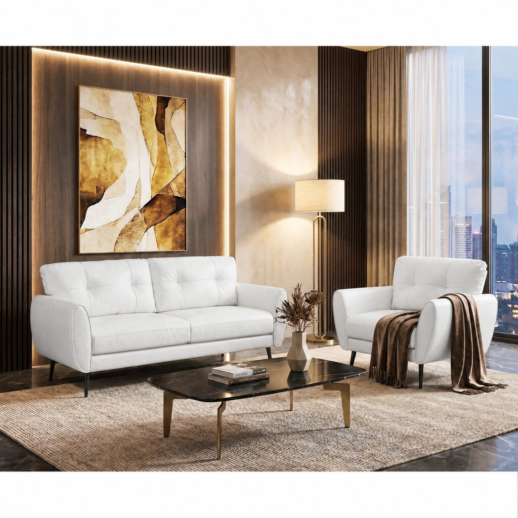 61'' Small Leather Loveseat and Chair, 3 Piece Living Room Sets, Black