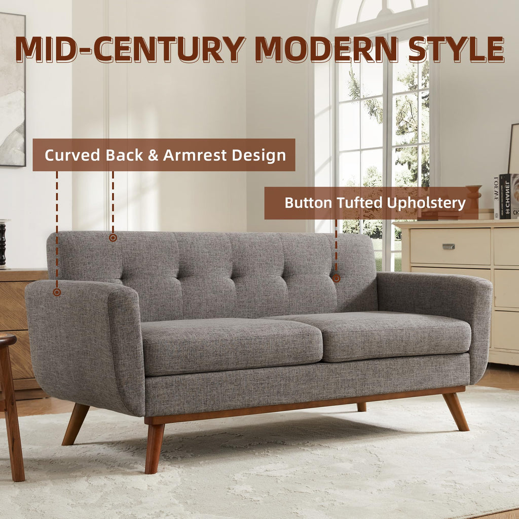 Kingfun 2 Piece Loveseat and Sofa Sets, Mid Century Modern Love Seat Couches for Living Room, Button Tufted Upholstered Furniture, Small Couch for Bedroom, Office, Beige
