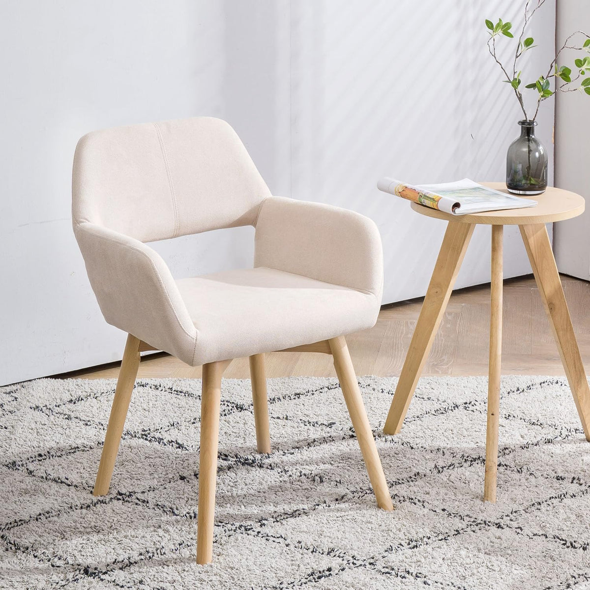 Mid Century Modern Dining Chairs Set of 2 & 4 & 6 Comfy Accent Chair Upholstered Kitchen Dining Living Room Chairs for Bedrooms Waiting Room Home Arm Desk Chair No Wheels (Beige, 2)